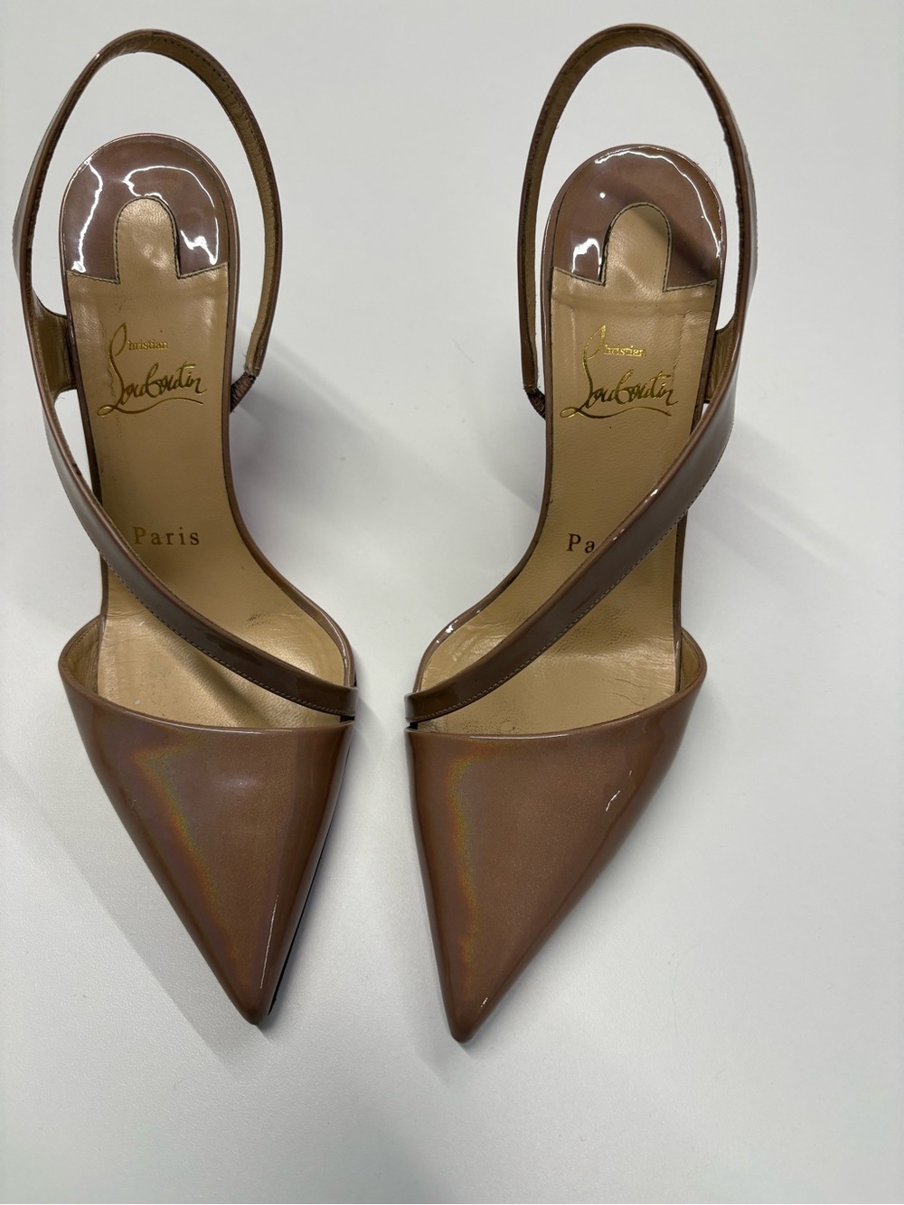 Christian Louboutin Brown Patent Pointed Slingback Heels